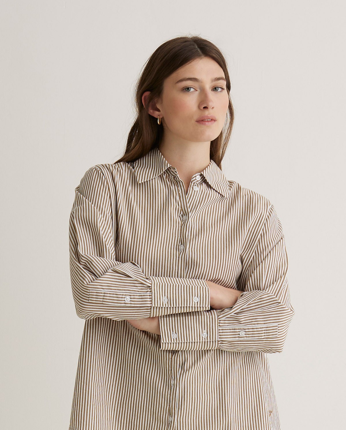 Camel-striped organic cotton poplin shirt - Oversized shirt <strong>100% organic cotton 6