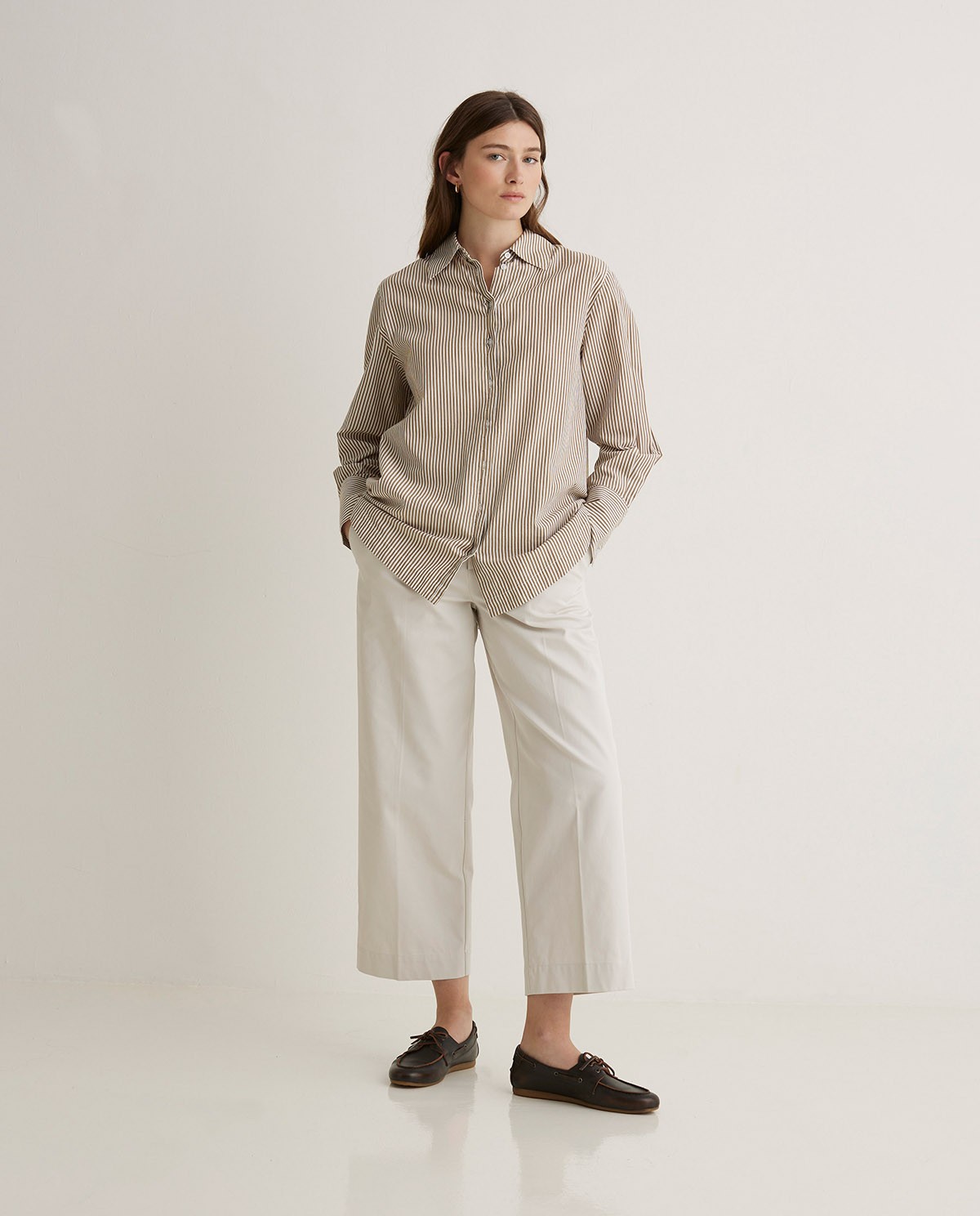 Camel-striped organic cotton poplin shirt - Oversized shirt <strong>100% organic cotton 5