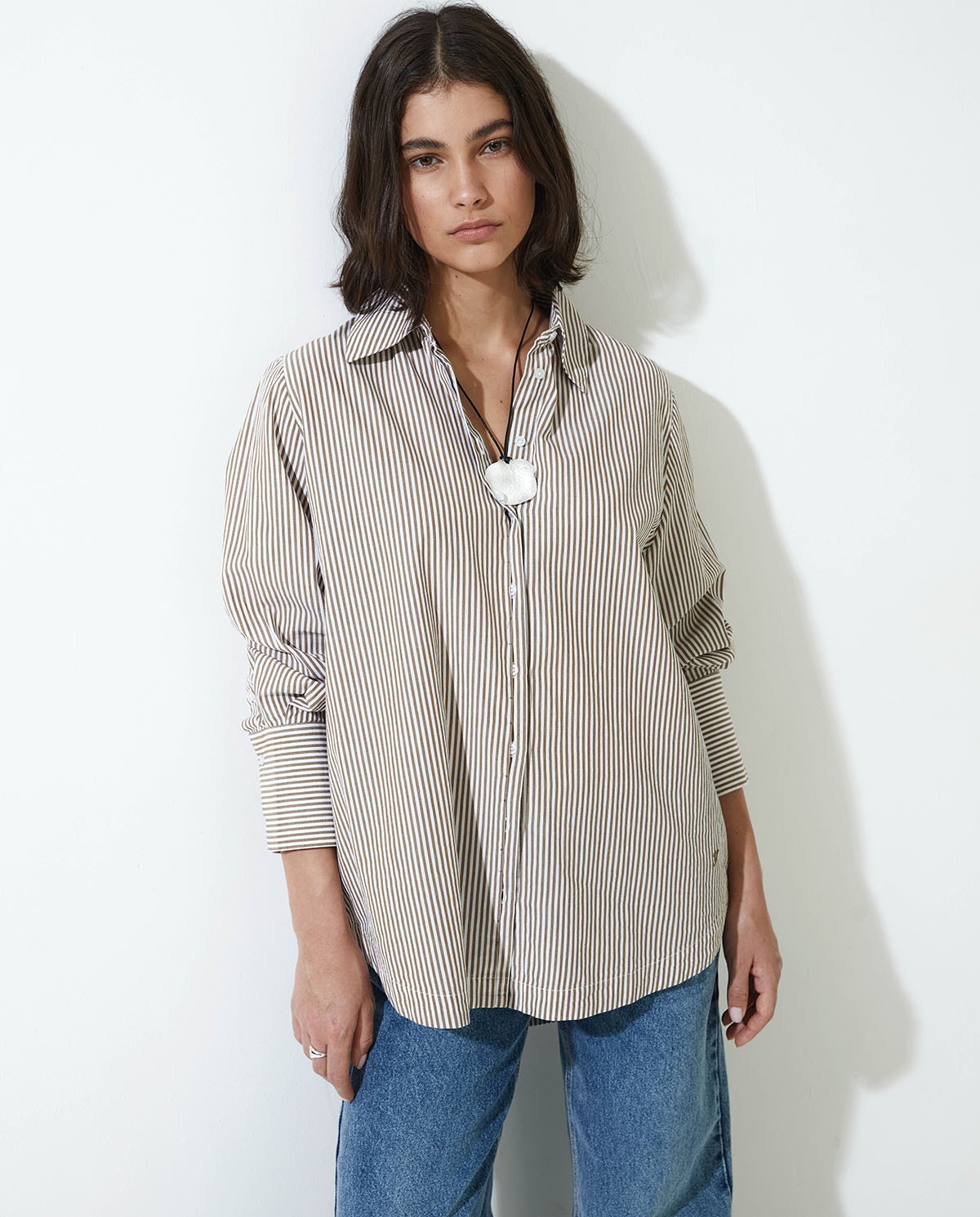 Camel-striped organic cotton poplin shirt - Oversized shirt <strong>100% organic cotton 4