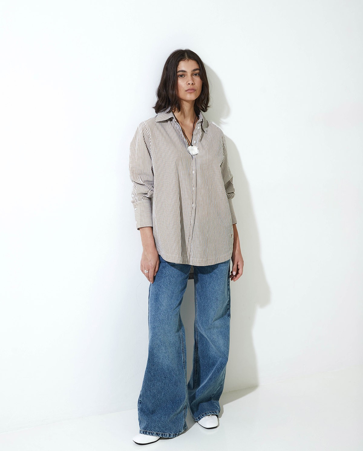 Camel-striped organic cotton poplin shirt - Oversized shirt <strong>100% organic cotton 3