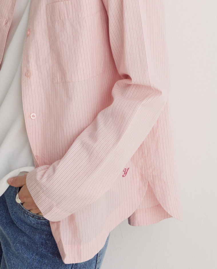 Pink 100% organic-cotton poplin shirt woman Yerse - Front view