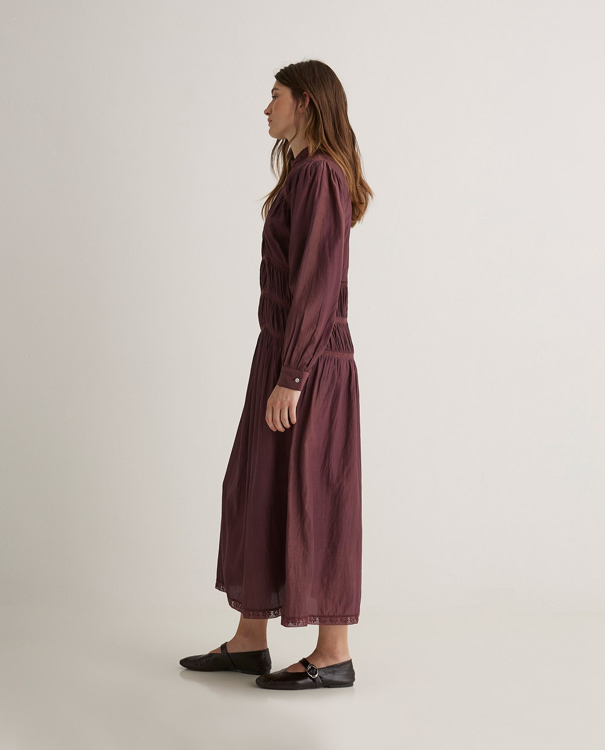 Vestido midi mezcla algodón cuello subido berenjena - Vestido midi 5