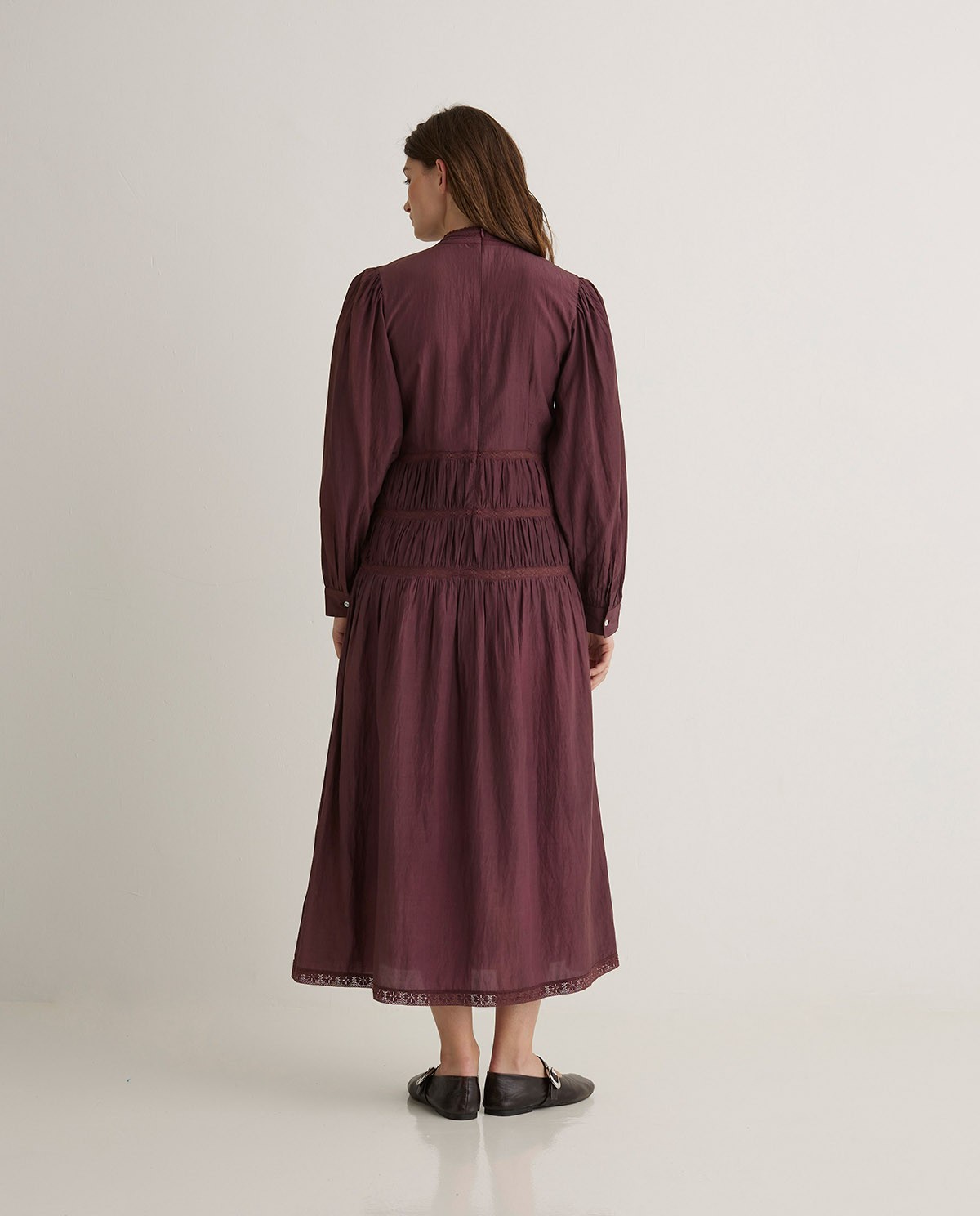 Vestido midi mezcla algodón cuello subido berenjena - Vestido midi 6