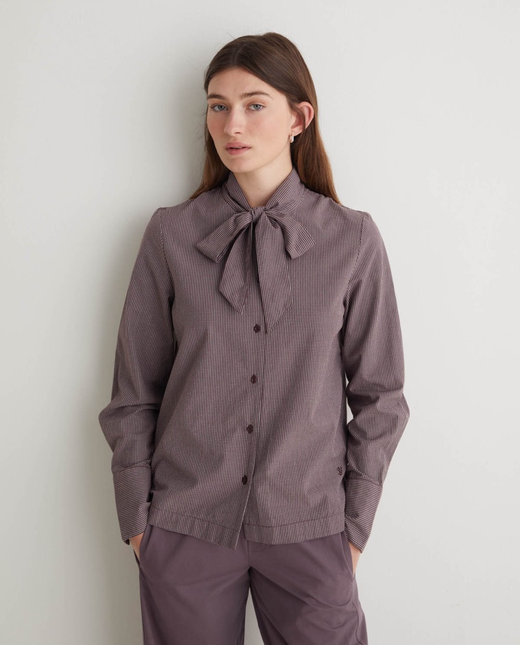100% cotton brown plaid blouse - 100% cotton blouse