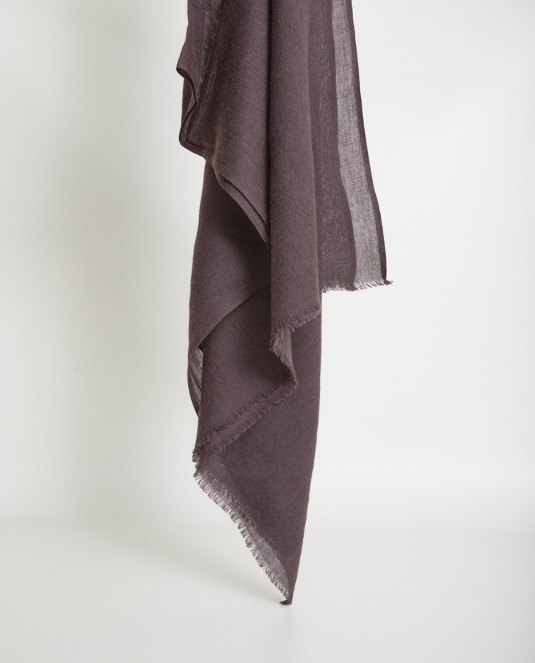 Aubergine wool blend frayed effect scarf - Pleated scarf