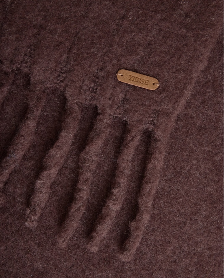 Maxi bufanda mezcla lana flecos chocolate mujer Yerse - Detalle frontal