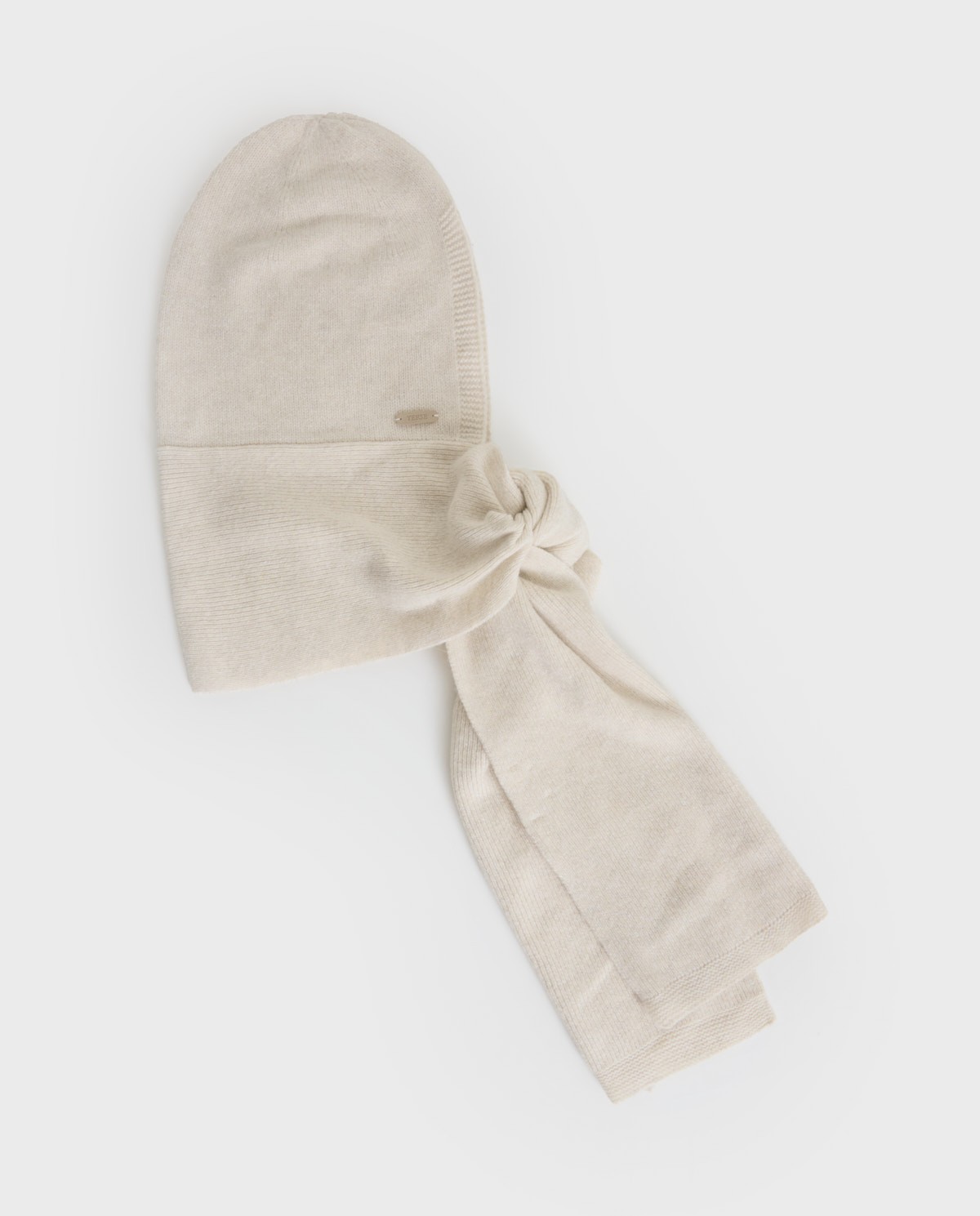 Capuche-écharpe en laine tricotée écru femme Yerse - Détail vue de face 2