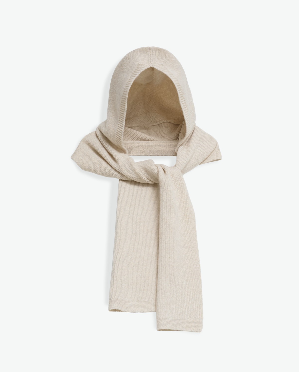 Capuche-écharpe en laine tricotée écru femme Yerse - Détail vue de face