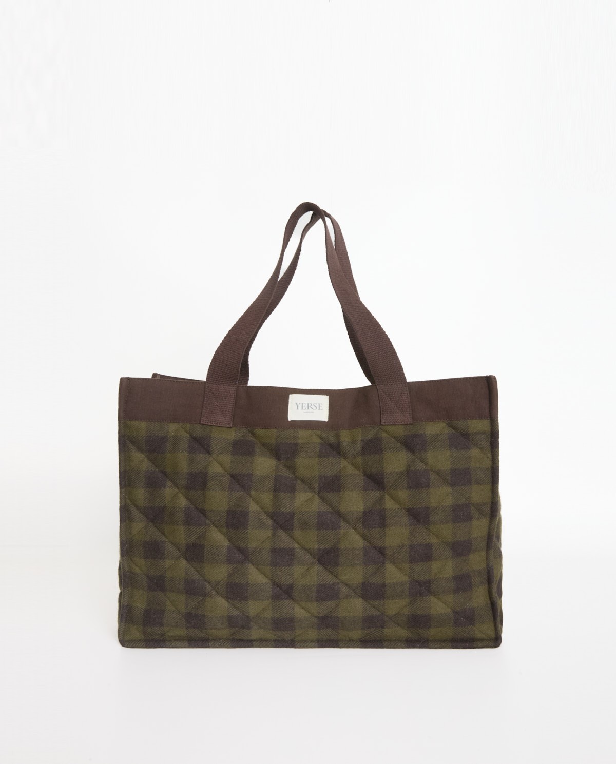 Sac cabas en laine et coton à carreaux kaki - Sac cabas 3