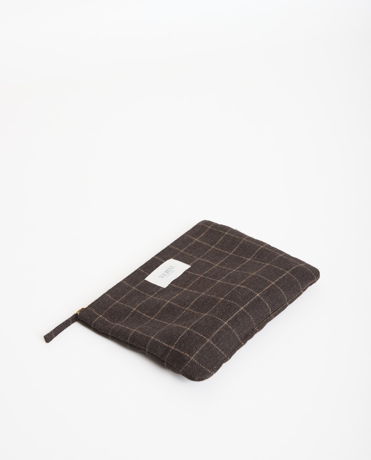 Brown checked wool and leather toiletry bag - Wool and leather toiletry bag 1