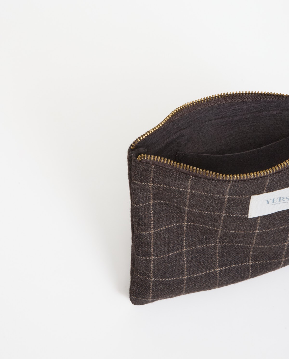 Brown checked wool and leather toiletry bag - Wool and leather toiletry bag 2
