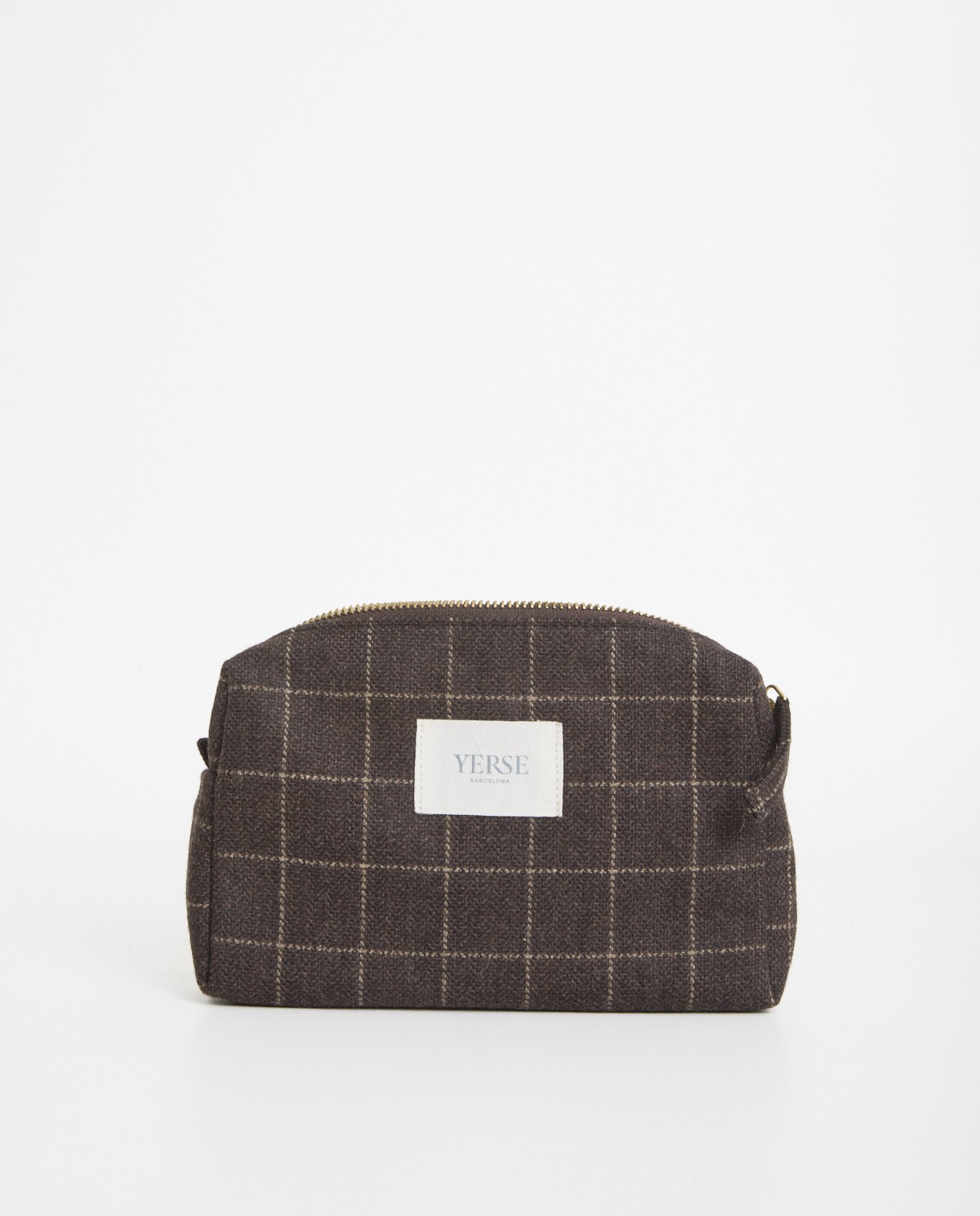 Brown checked print toiletry bag - Checkered print toiletry bag