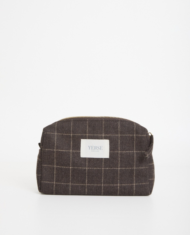 Brown checked print toiletry bag - Checkered print toiletry bag