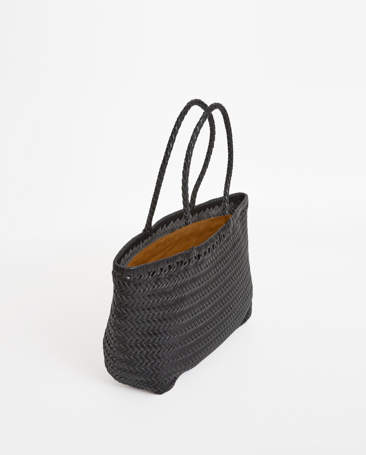 Black leather woven bag with removable inner bag and double handles 1