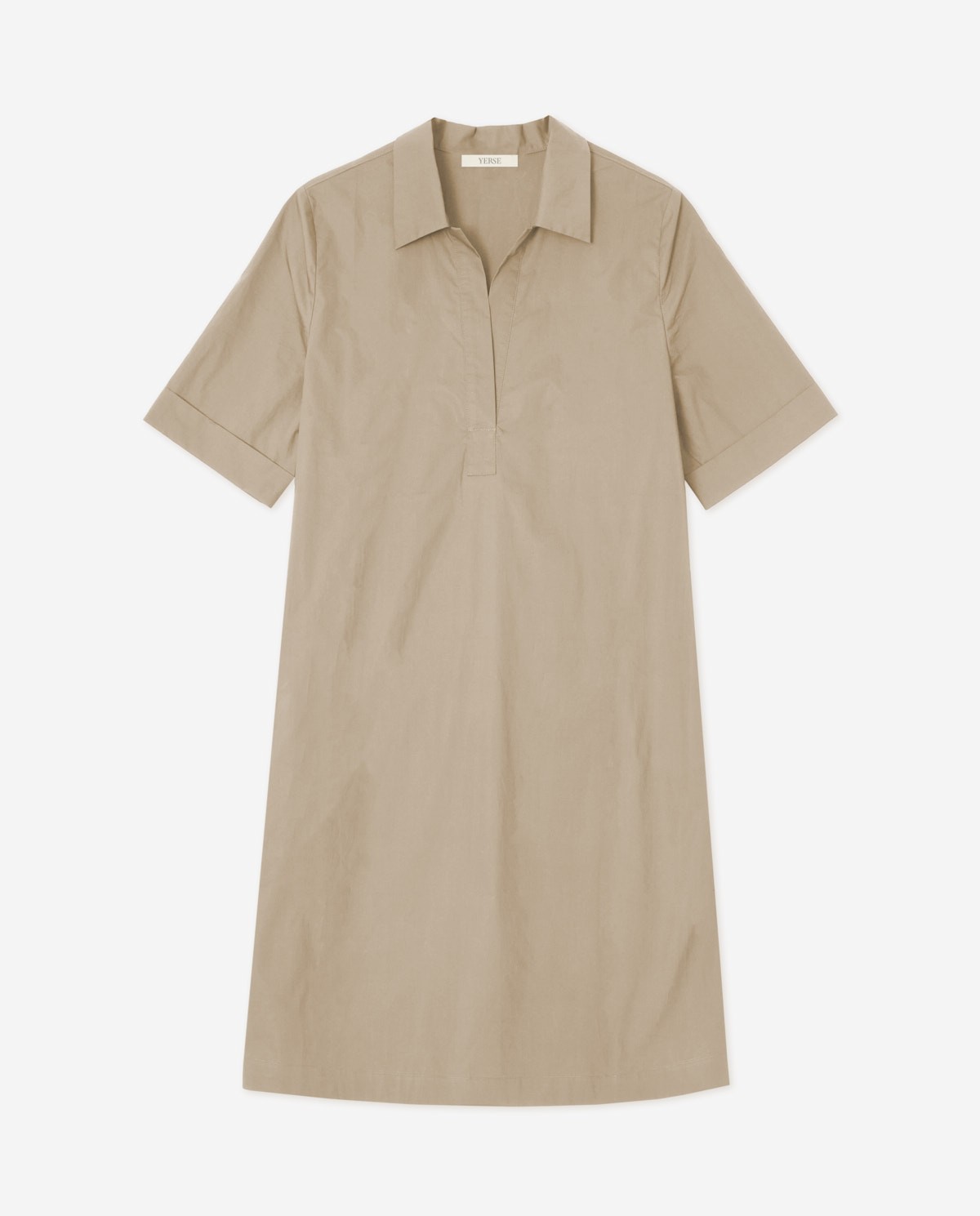 Vestido camisero 100% algodón beige para mujer – cuello polo, corte recto y manga corta 7