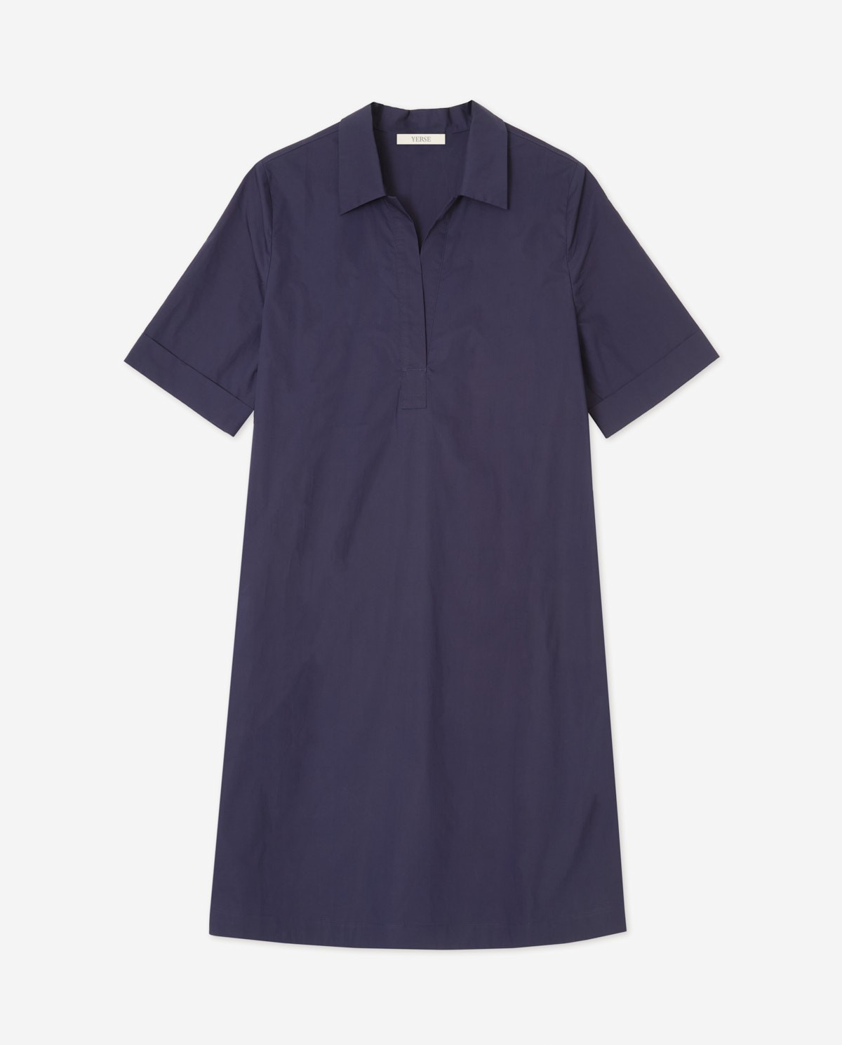Vestido camisero azul oscuro 100% algodón – cuello polo, manga corta y corte recto 6