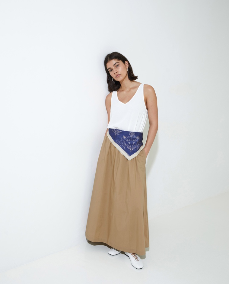 Women’s 100% cotton poplin skirt – elastic waistband, flowy cut, side pockets
