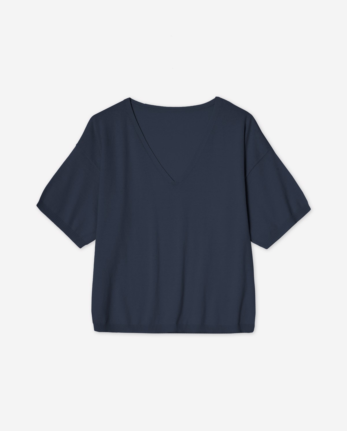 Jersey de mujer de manga corta en mezcla de modal y algodón – escote pico, aberturas laterales y acabados en canalé 4