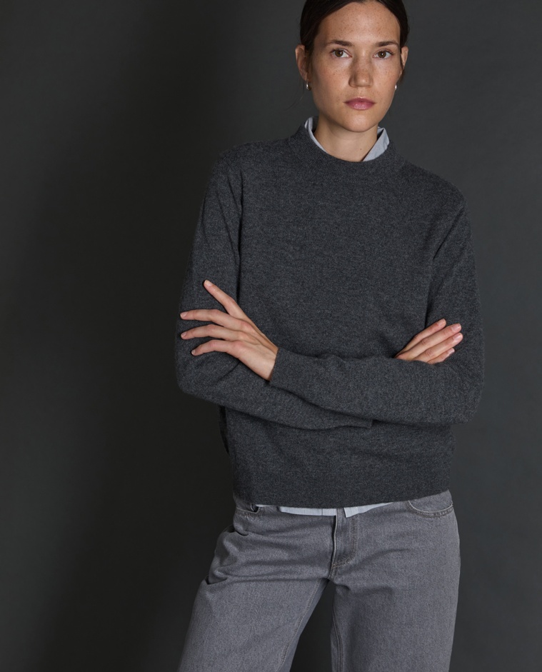 Jersey cashmere cuello redondo antracita - Jersey de cashmere