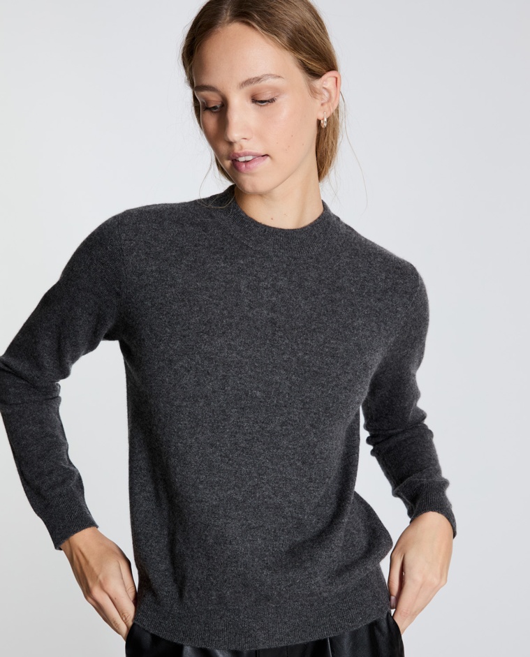 Jersey cashmere cuello redondo antracita mujer Yerse - Detalle frontal