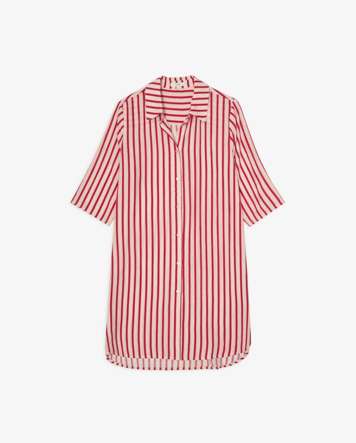 Vestido camisero de rayas rojas y blancas con manga francesa y botones 6