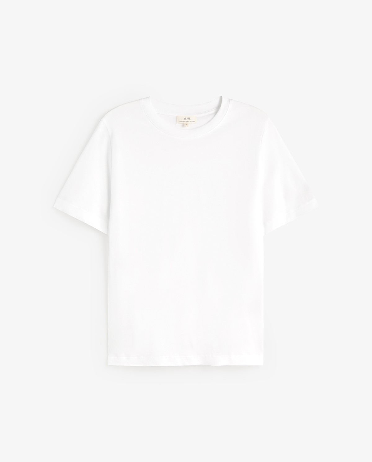 Camiseta algodón orgánico cuello redondo en color blanco, vista frontal con detalle del tejido 7