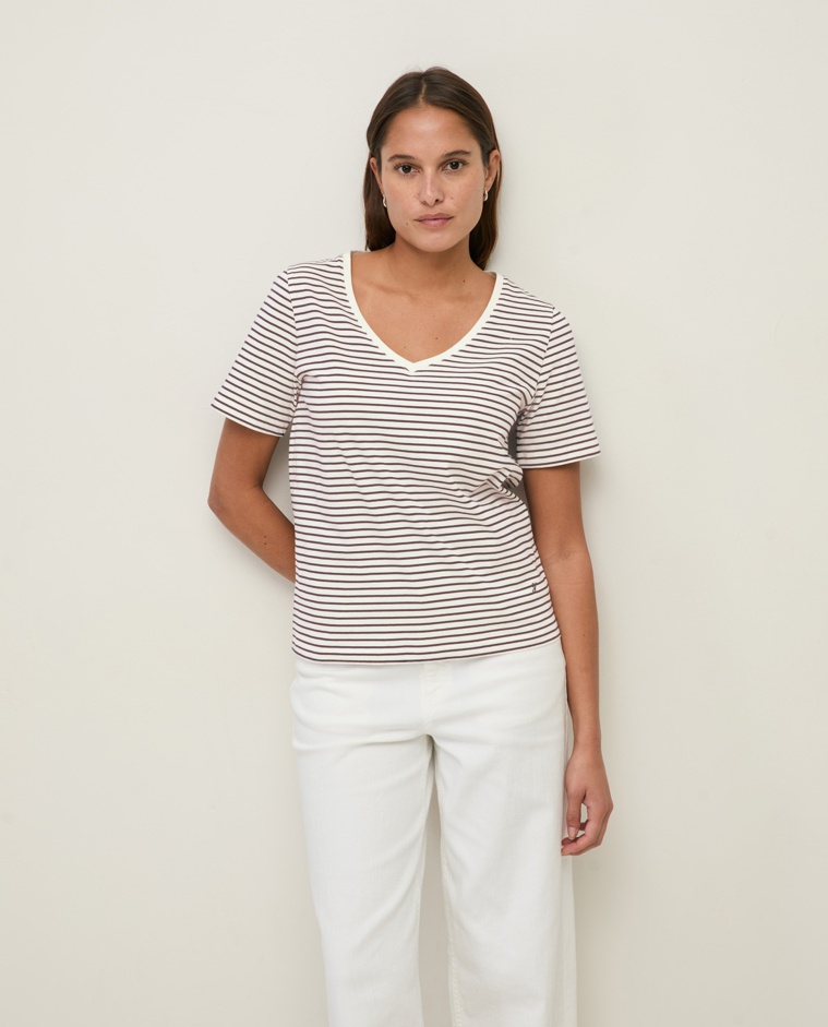 Striped organic-cotton V-neck T-shirt|Yerse