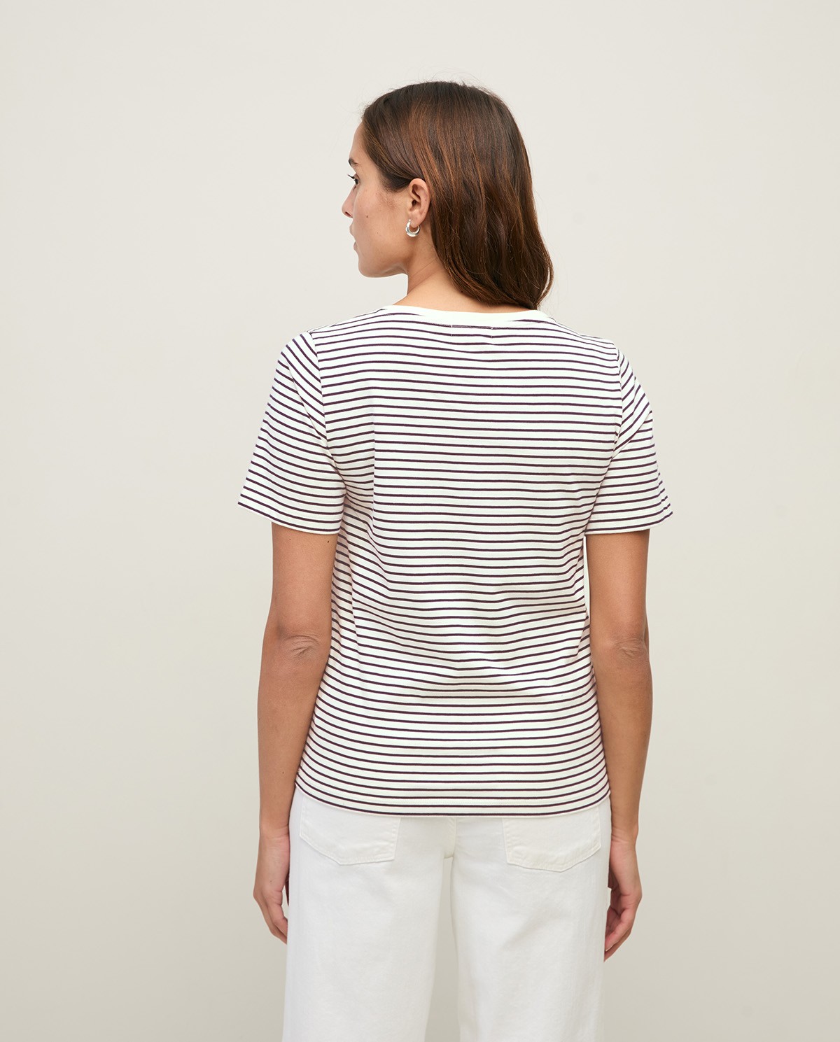 Striped organic-cotton V-neck T-shirt|Yerse 2