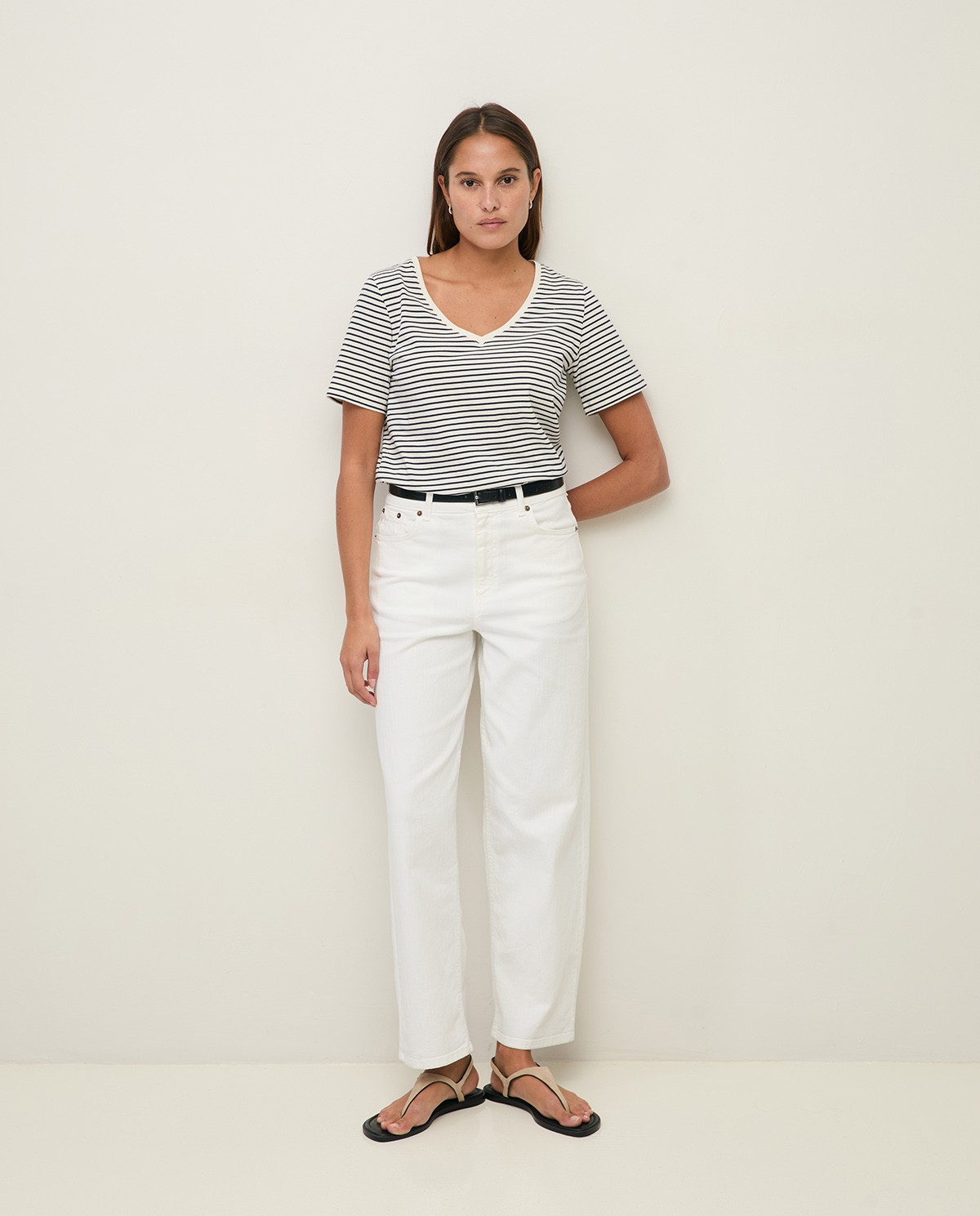 Striped organic-cotton V-neck T-shirt|Yerse 5