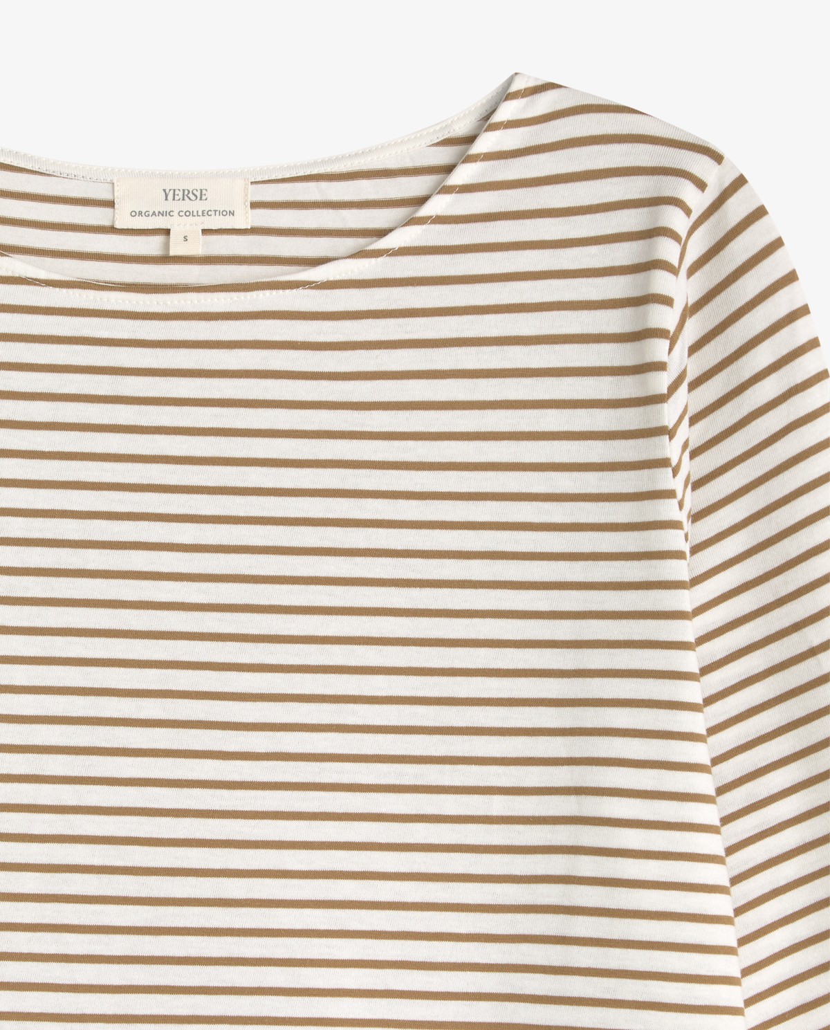 Camiseta algodón orgánico cuello barco rayas en color verde, vista frontal con detalle del tejido 6