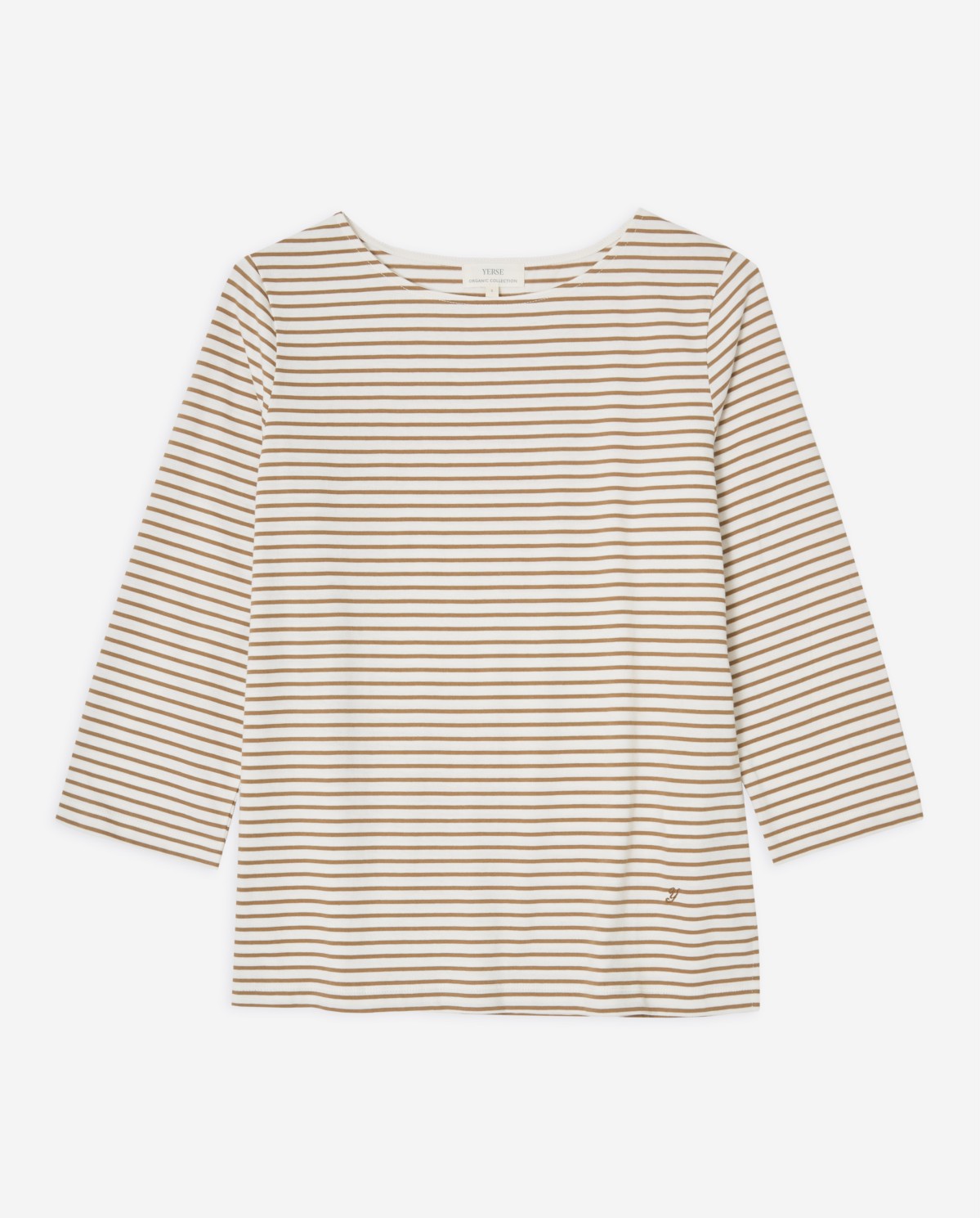 Camiseta algodón orgánico cuello barco rayas en color verde, vista frontal con detalle del tejido 5