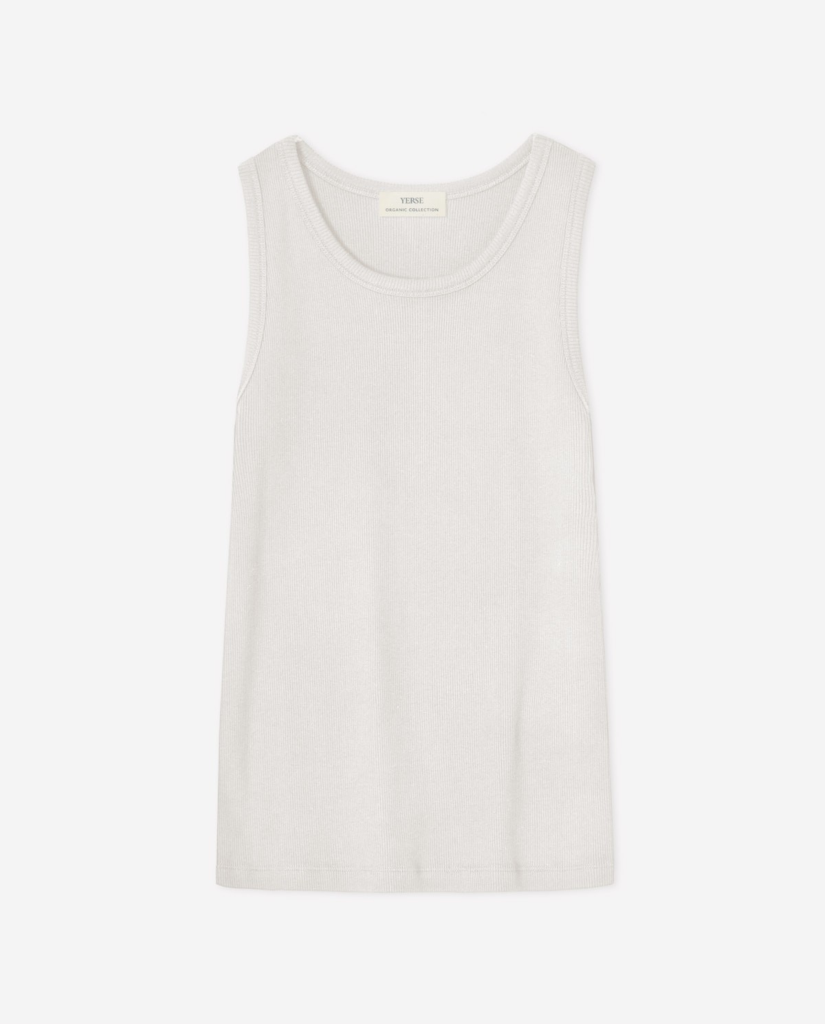 Top canalé algodón orgánico en color crudo, vista frontal con detalle del tejido 4