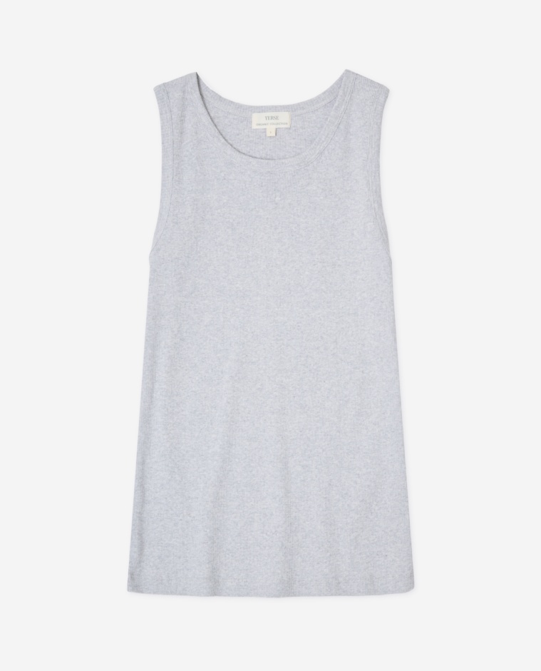 Top algodón orgánico canalé en color gris, vista frontal con detalle del tejido