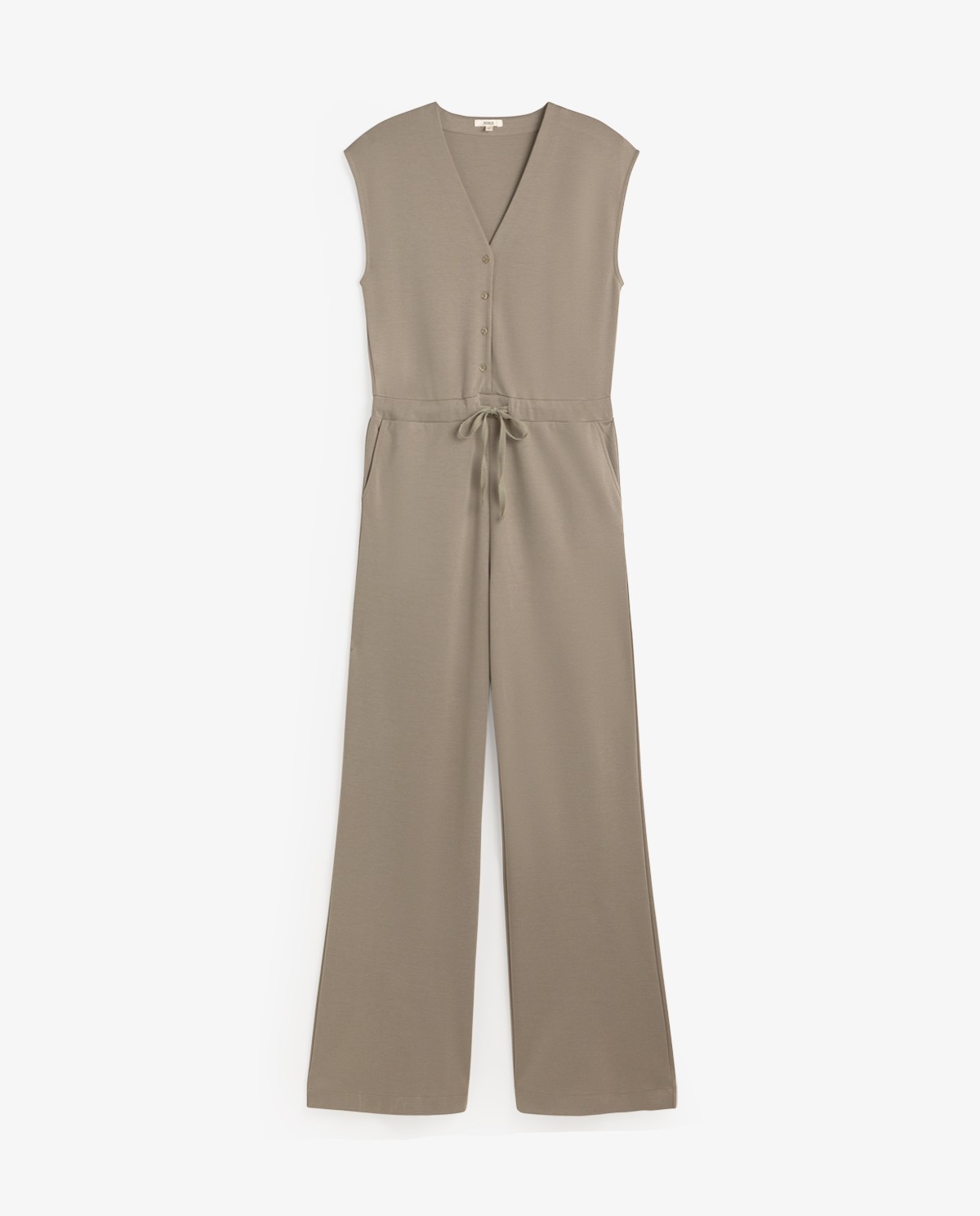 Mono fluido cuello pico en color caqui, vista frontal con detalle del tejido 5