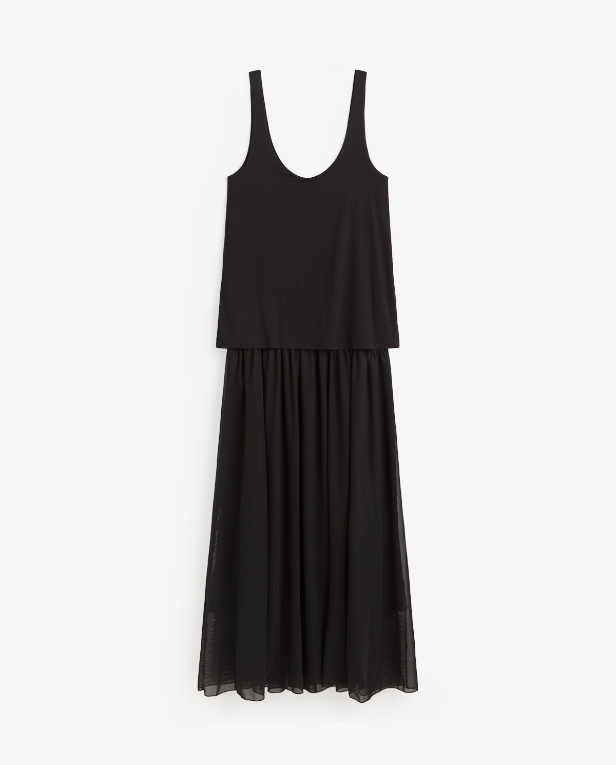 Vestido de tirantes tejido combinado en color negro, vista frontal con detalle del tejido 7