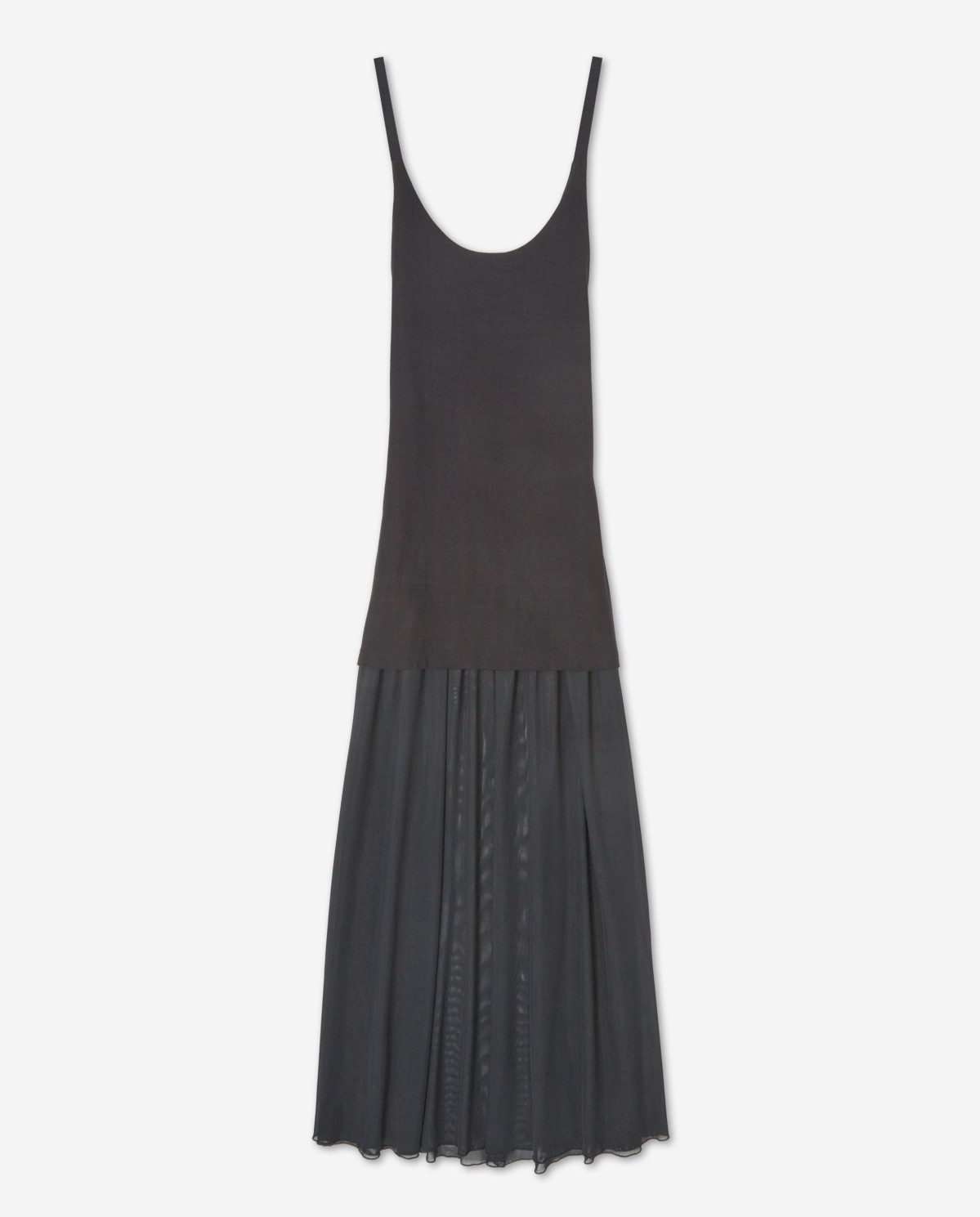 Vestido de tirantes tejido combinado en color negro, vista frontal con detalle del tejido 7