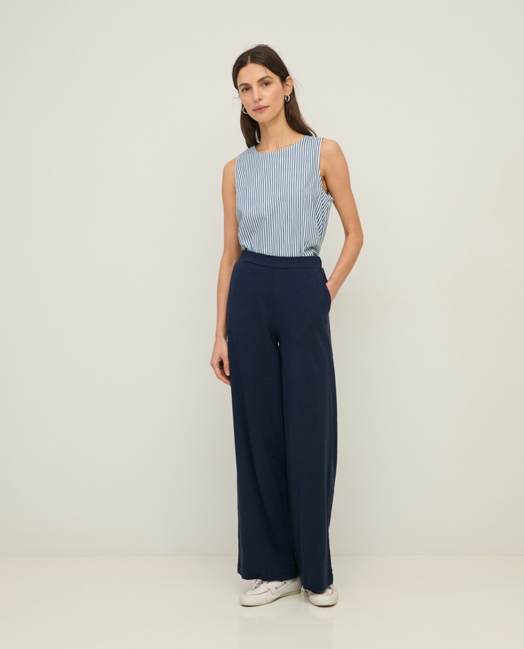 Wide-leg slub-cotton trousers|Yerse