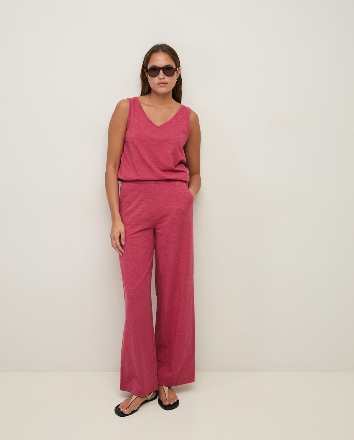 Wide-leg slub-cotton trousers|Yerse 5