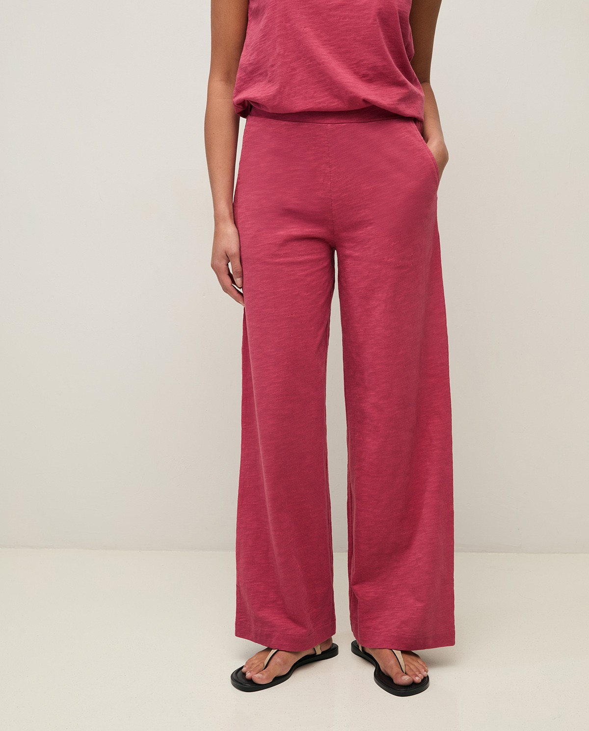 Wide-leg slub-cotton trousers|Yerse 2