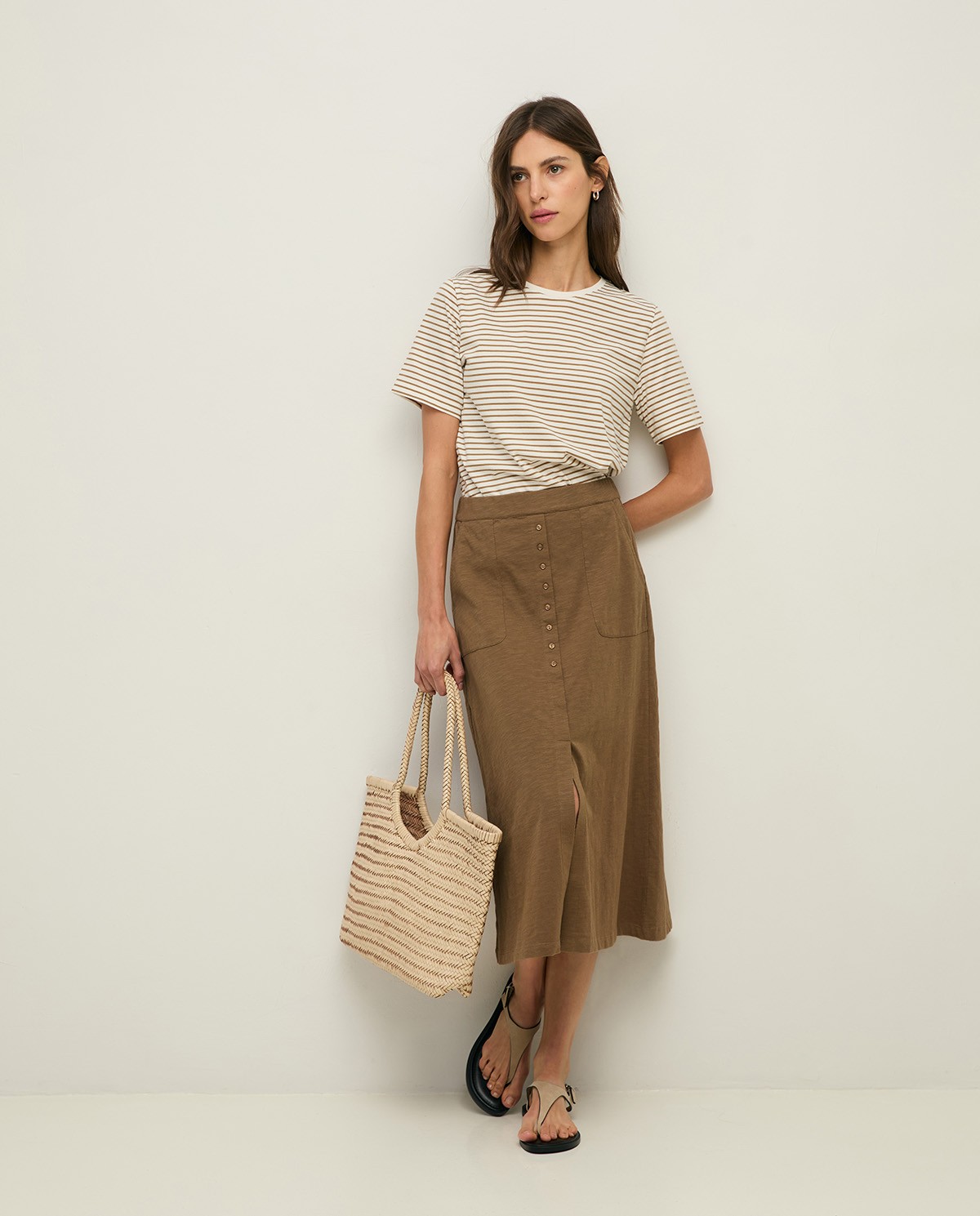 Falda midi algodón cintura elástica