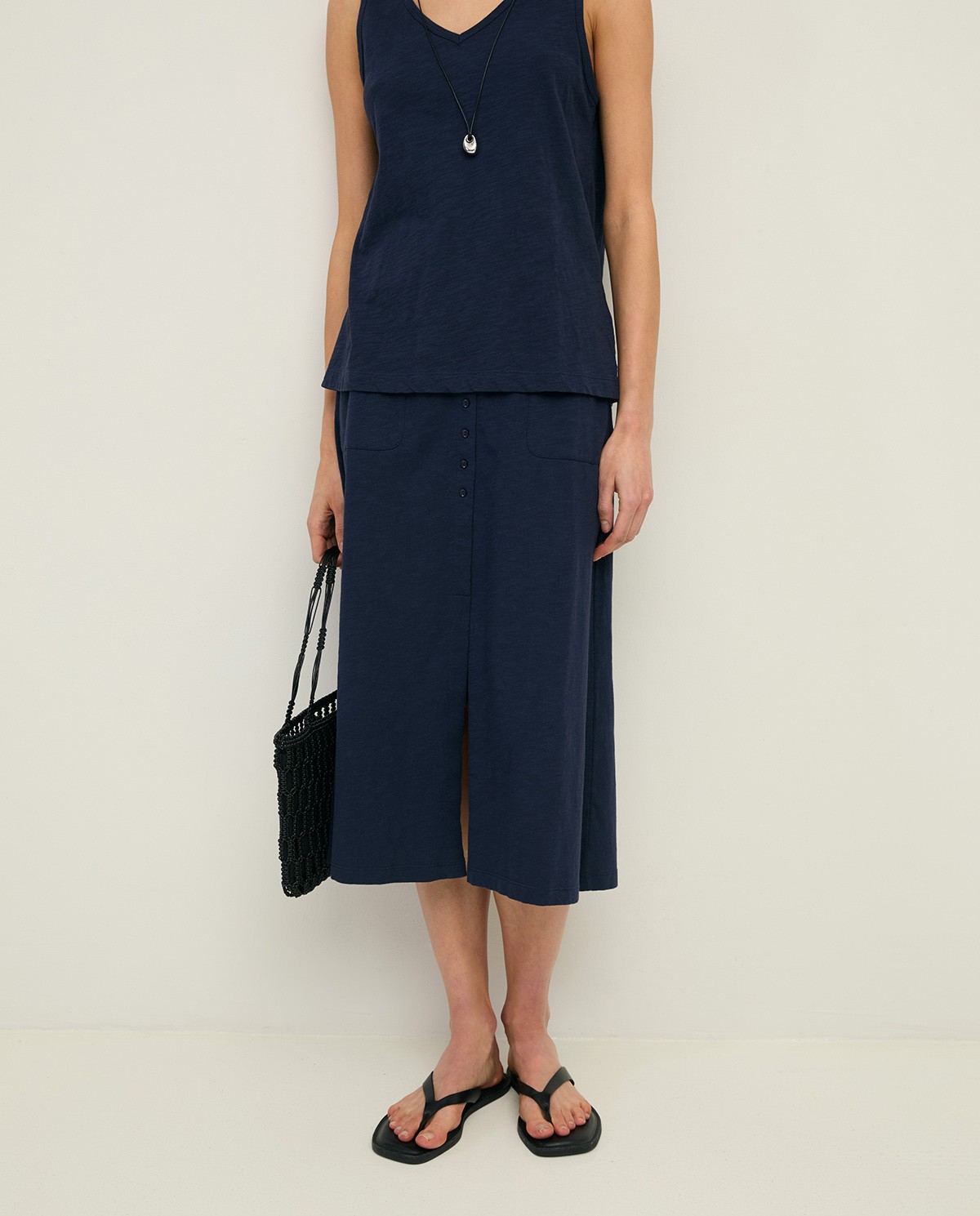 Falda midi algodón cintura elástica