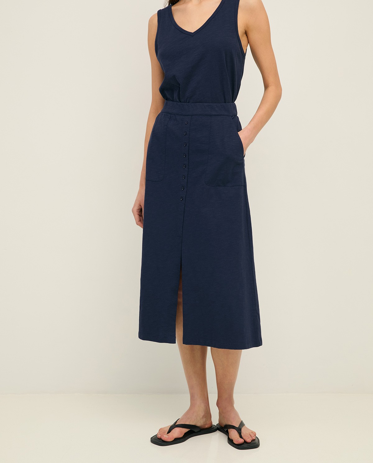 Falda midi algodón cintura elástica