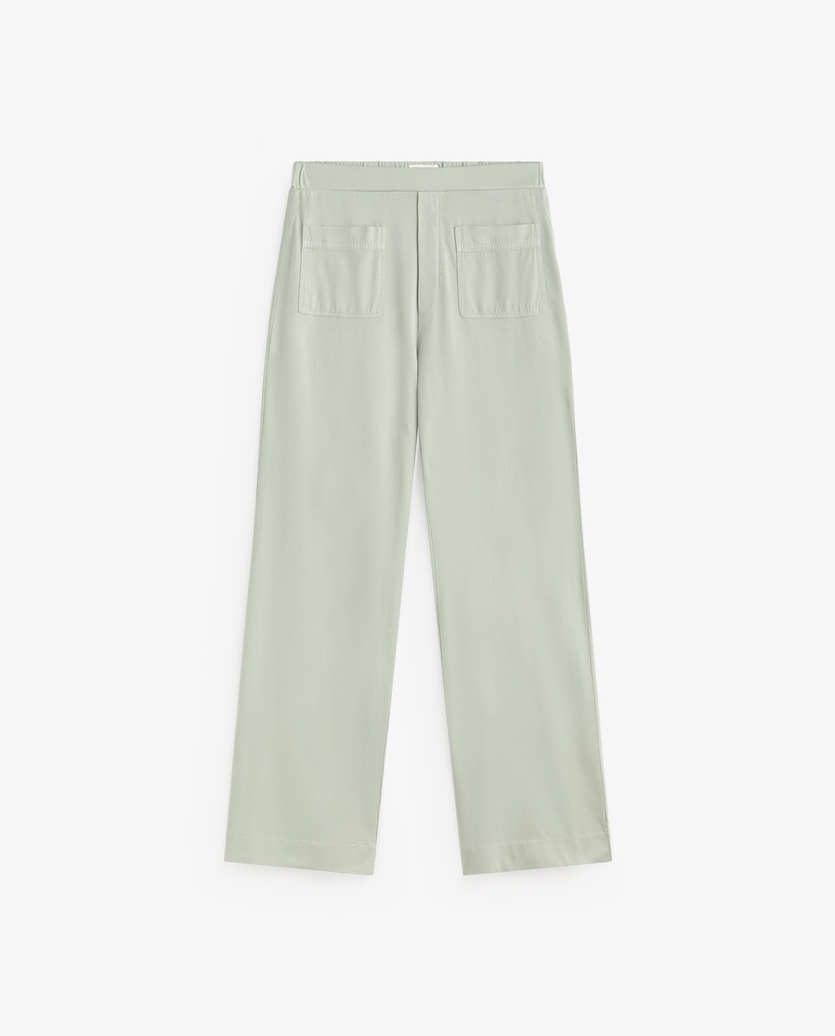Pantalón ancho con bolsillos en color verde aguamarina, vista frontal con detalle del tejido 3