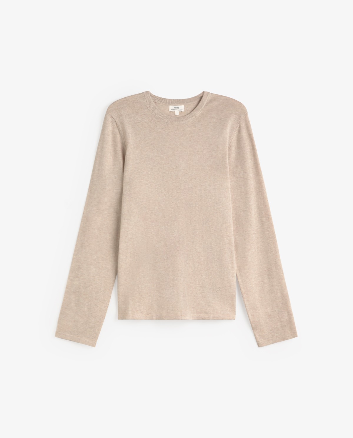 Jersey punto fino cuello redondo en color beige, vista frontal con detalle del tejido 7