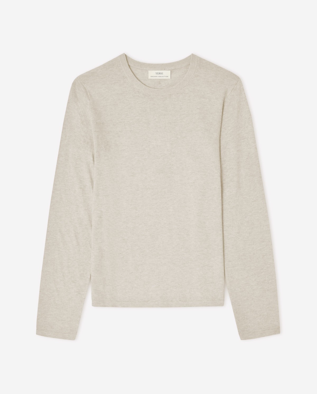 Jersey punto fino cuello redondo en color beige, vista frontal con detalle del tejido 6