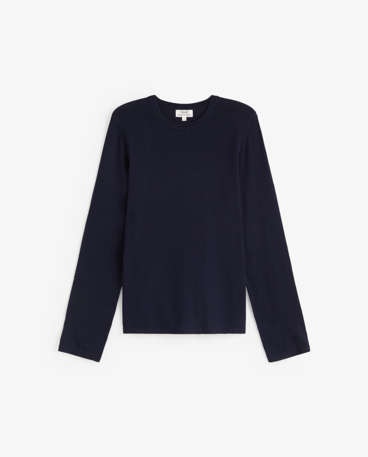 Jersey punto fino cuello redondo en color azul oscuro, vista frontal con detalle del tejido 6