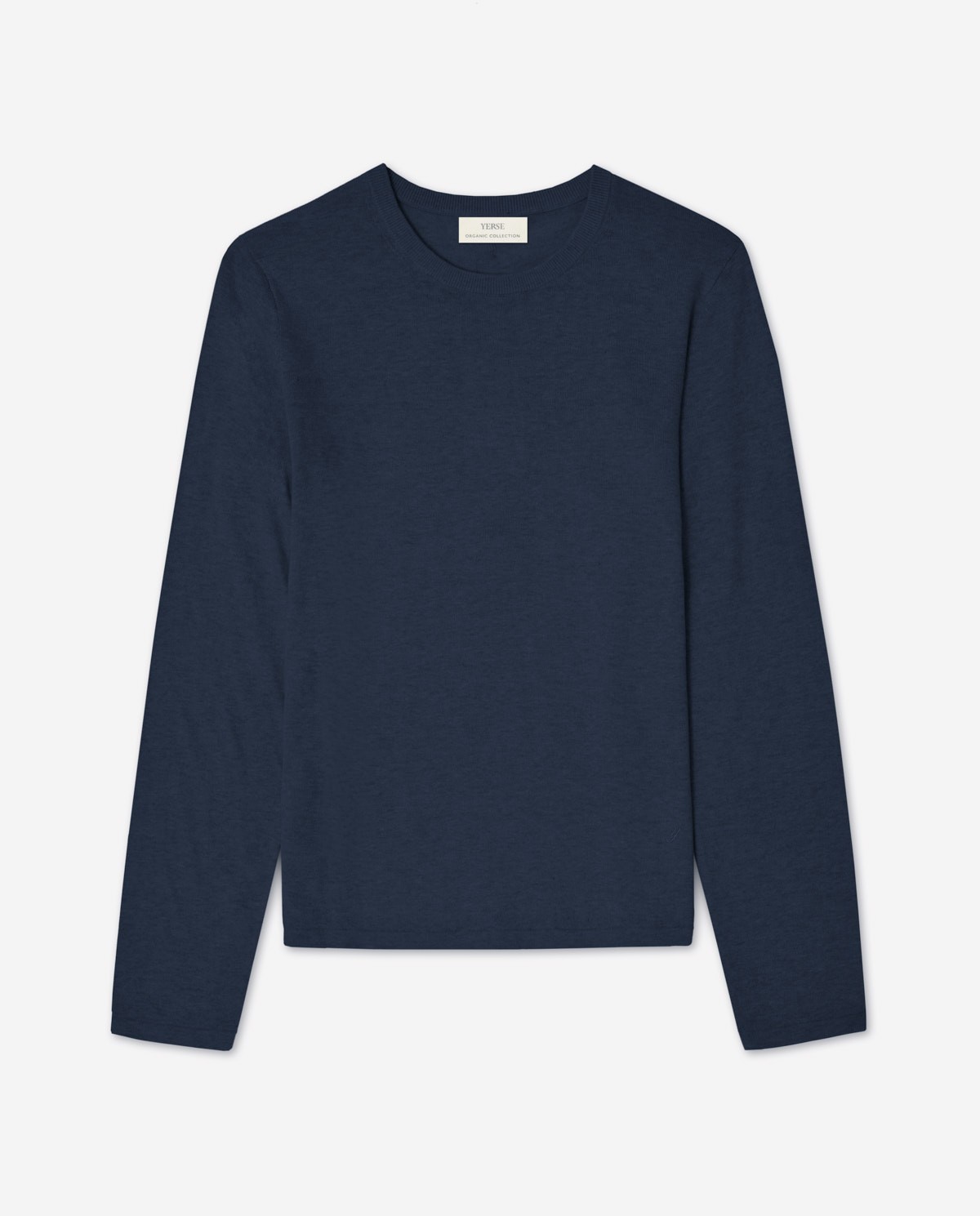 Jersey punto fino cuello redondo en color azul oscuro, vista frontal con detalle del tejido 6