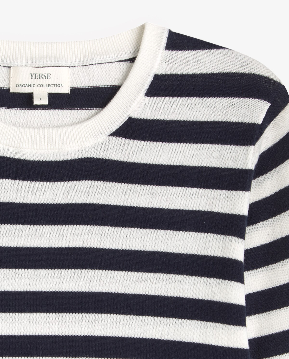 Jersey algodón estampado rayas en color azul oscuro, vista frontal con detalle del tejido 8