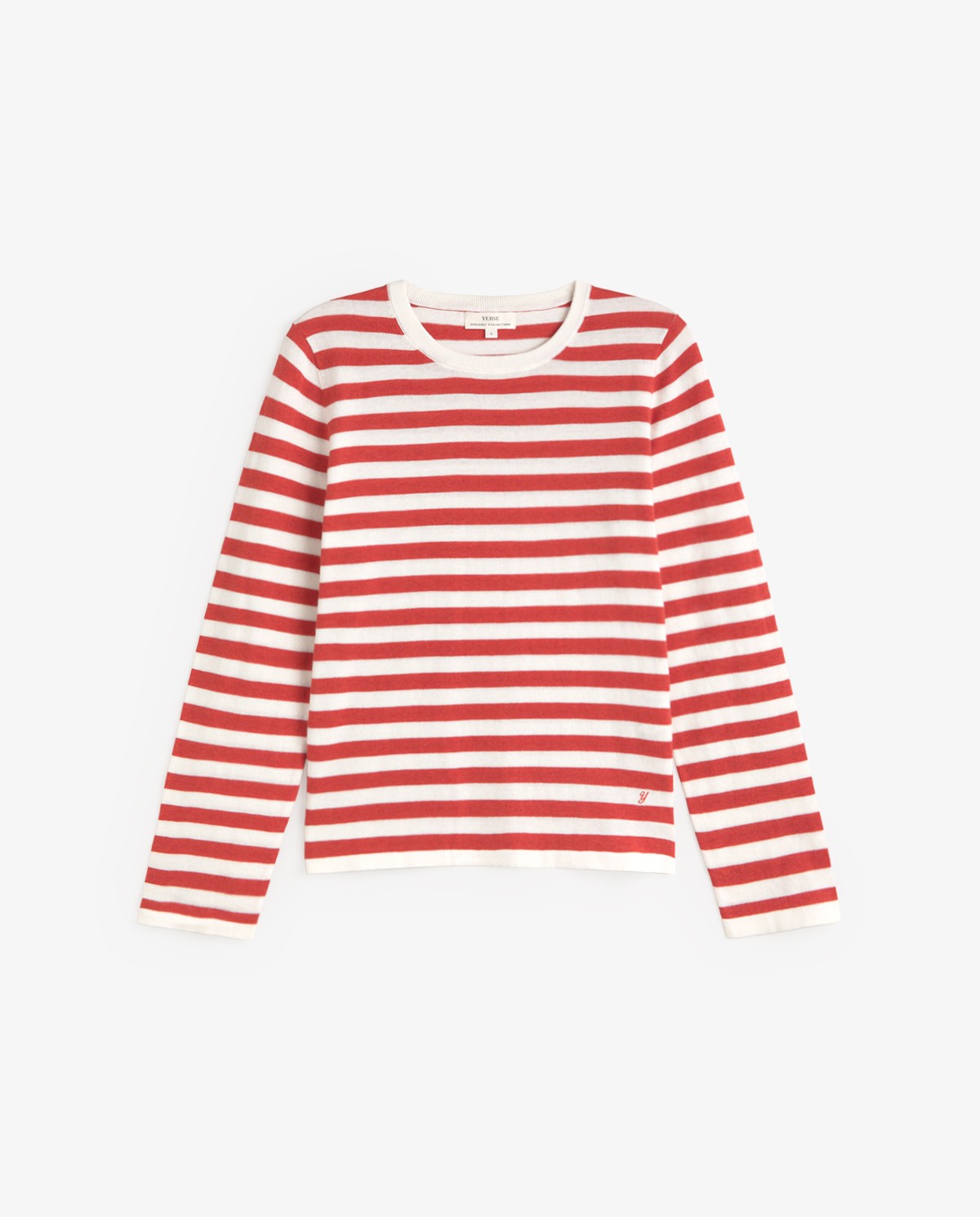 Jersey algodón estampado rayas en color terracota, vista frontal con detalle del tejido 7