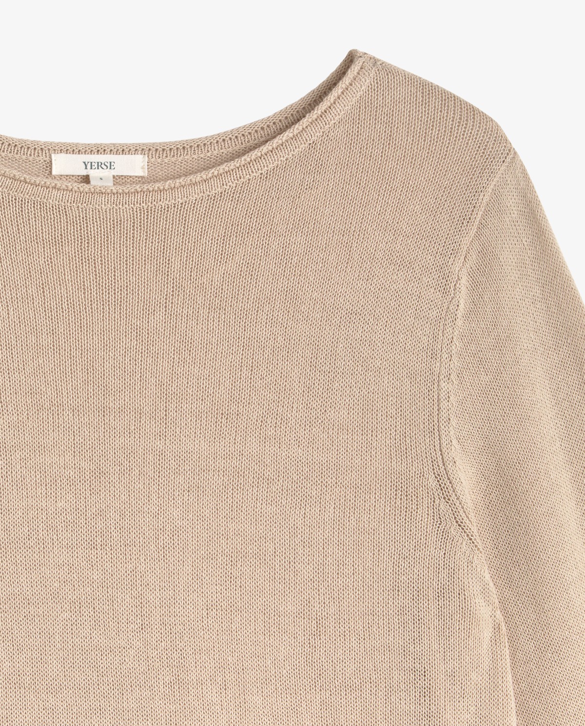 Jersey lino manga francesa en color natural, vista frontal con detalle del tejido 8